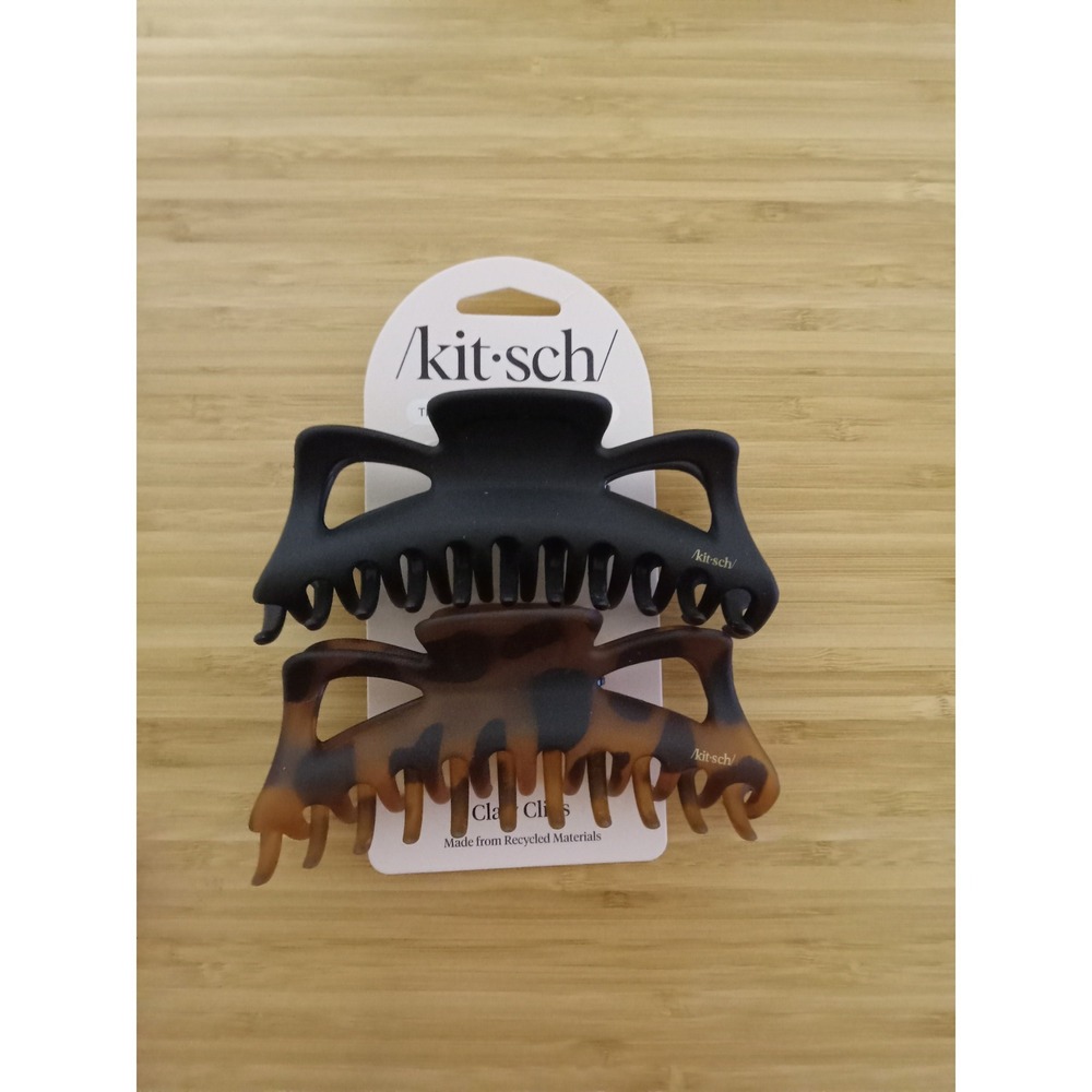 Kitsch Recycled Plastic Medium Claw Clips 2pc Set Black and Tortoise Shell